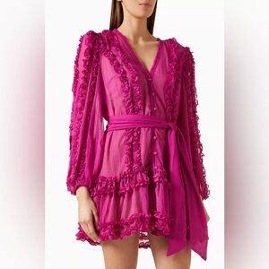 NWT | Elliatt “Lara” Ruffle Mini Long Sleeve Dress | Pink Fuchsia Magenta Large